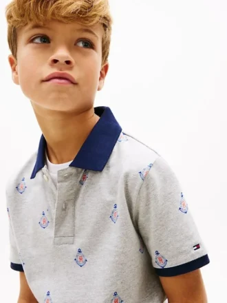 Kids’ Allover Nautical Logo Stretch Polo