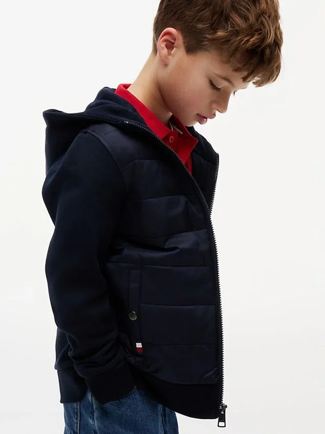 Kids’ Mixed Media Hooded Quilted Jacket Kids’ Mixed Media Hooded Quilted Jacket