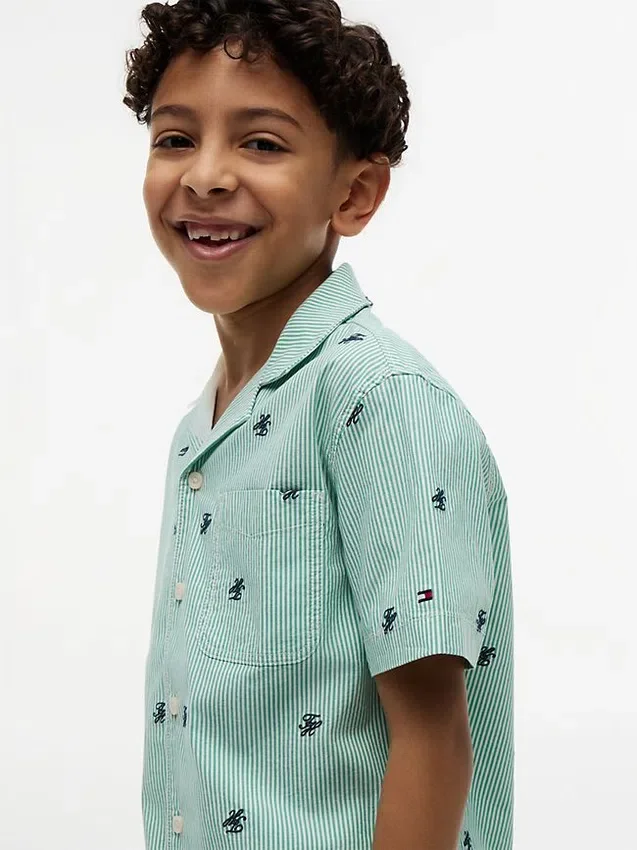 Kids’ Monogram Logo Striped Camp Shirt Kids’ Monogram Logo Striped Camp Shirt