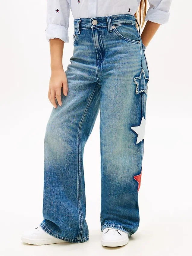 Kids’ Star Motif High-Rise Wide Leg Jean Kids’ Star Motif High-Rise Wide Leg Jean