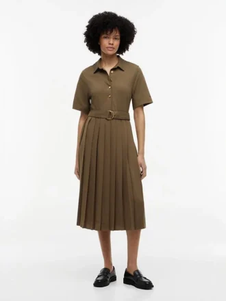 Mix Media Pleated Midi Dress