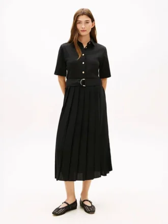 Mix Media Pleated Midi Dress