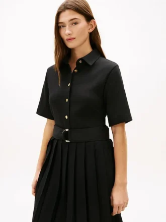 Mix Media Pleated Midi Dress