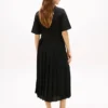 Mix Media Pleated Midi Dress