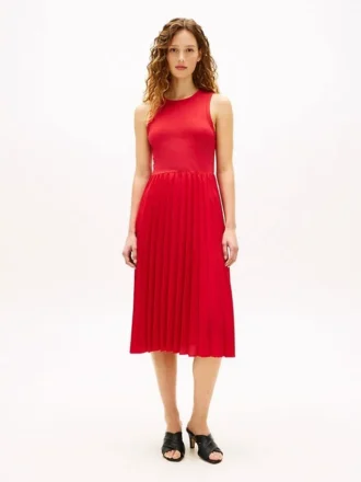 Mixed-Media Pleated Tank Dress