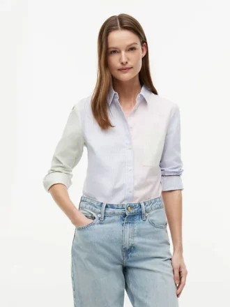 Mixed-Stripe Stretch Oxford Shirt