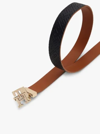 Monogram Buckle Reversible Leather Belt