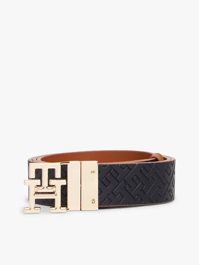 Monogram Buckle Reversible Leather Belt Monogram Buckle Reversible Leather Belt