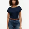 Nautical Gold-Button Boatneck T-Shirt