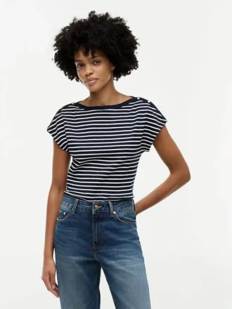 Nautical Gold-Button Boatneck T-Shirt