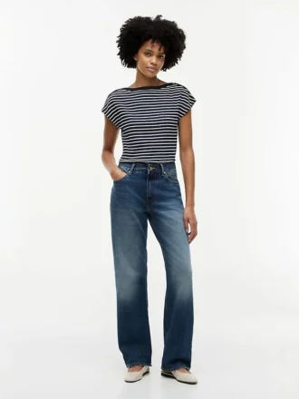 Nautical Gold-Button Boatneck T-Shirt