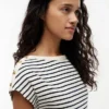 Nautical Gold-Button Boatneck T-Shirt