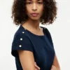 Nautical Gold-Button Boatneck T-Shirt
