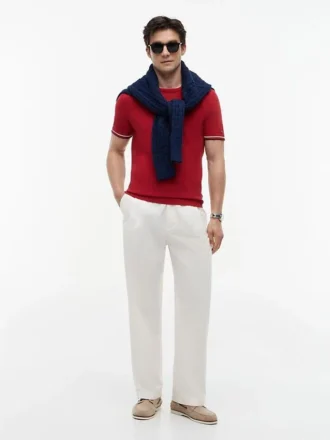 New York Label Knit Tipped T-Shirt