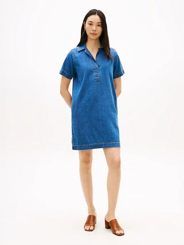 Open Placket Denim Mini Dress Open Placket Denim Mini Dress