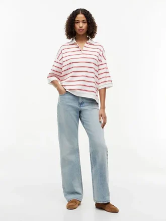 Oversized Fit Striped Polo