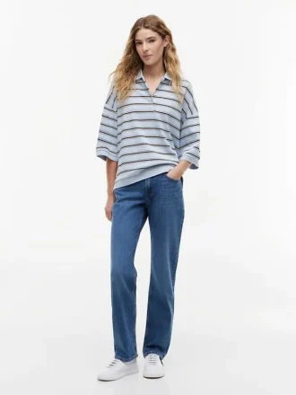 Oversized Fit Striped Polo