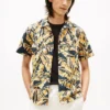 Palm Leaf Print Paper-Touch Camp Shirt