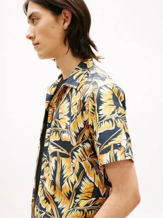 Palm Leaf Print Paper-Touch Camp Shirt