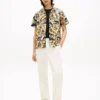 Palm Leaf Print Paper-Touch Camp Shirt