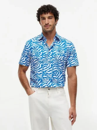 Palm Leaf Print Paper-Touch Shirt