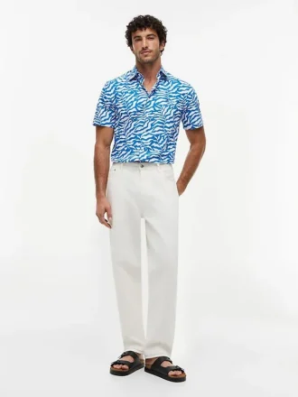 Palm Leaf Print Paper-Touch Shirt