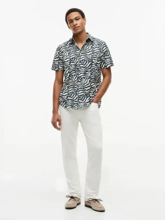 Palm Leaf Print Paper-Touch Shirt