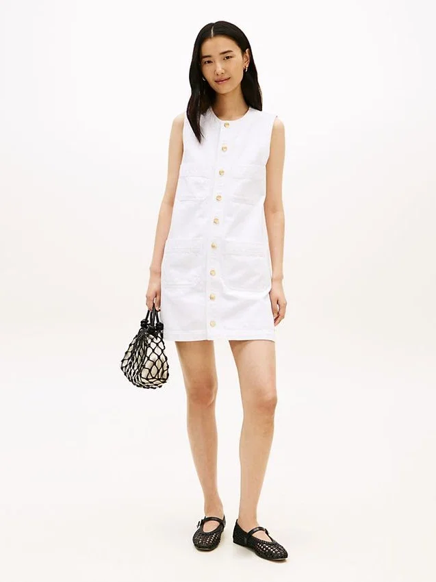 Patch Pocket Denim Shift Mini Dress Patch Pocket Denim Shift Mini Dress