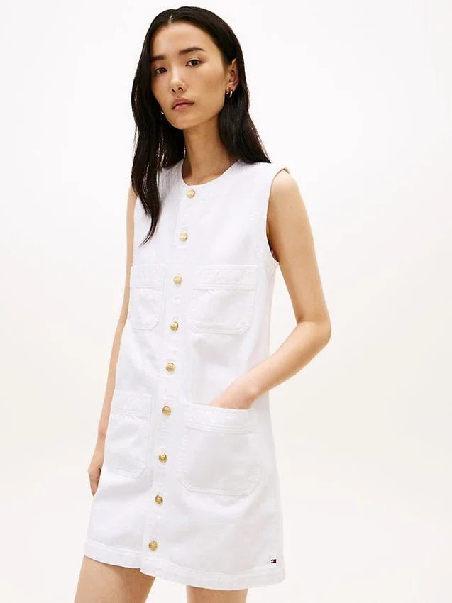 Patch Pocket Denim Shift Mini Dress Patch Pocket Denim Shift Mini Dress