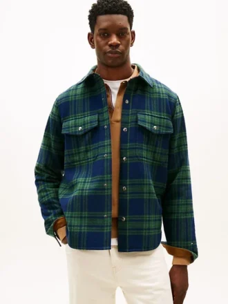 Plaid Wool-Blend Padded Shirt Jacket