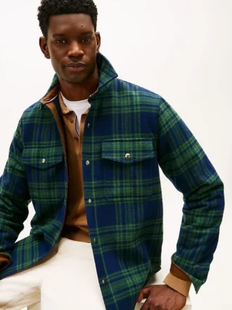 Plaid Wool-Blend Padded Shirt Jacket