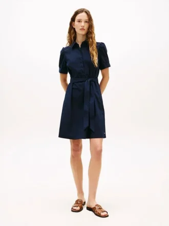 Puff-Sleeve Belted Shirtdress