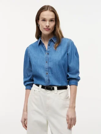 Puff-Sleeve Chambray Shirt