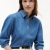 Puff-Sleeve Chambray Shirt