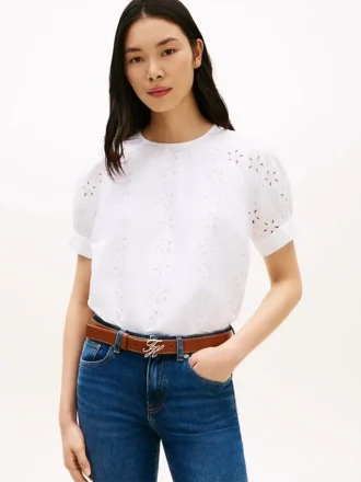 Puff-Sleeve Embroidered Eyelet Top