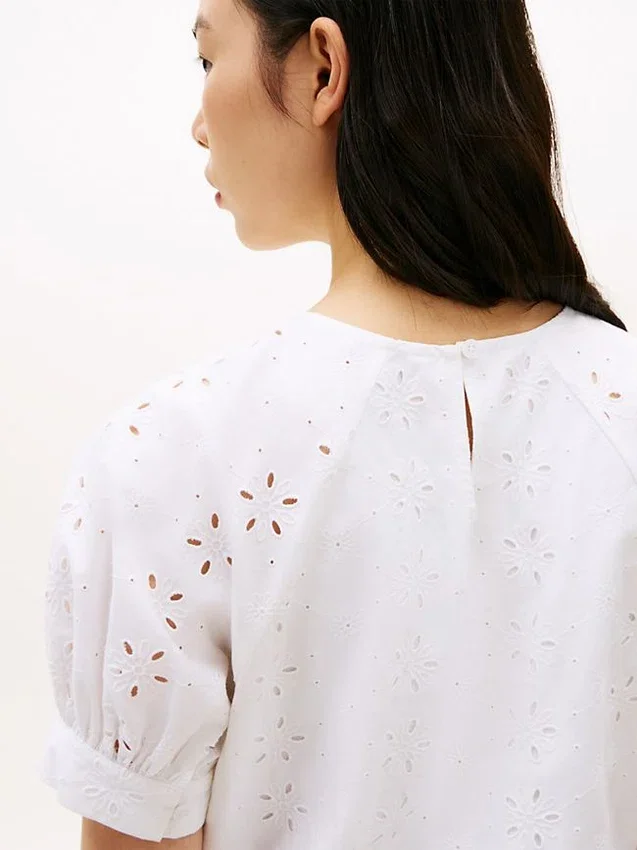 Puff-Sleeve Embroidered Eyelet Top Puff-Sleeve Embroidered Eyelet Top