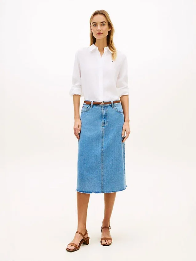 Raw Hem Denim Midi Skirt Raw Hem Denim Midi Skirt