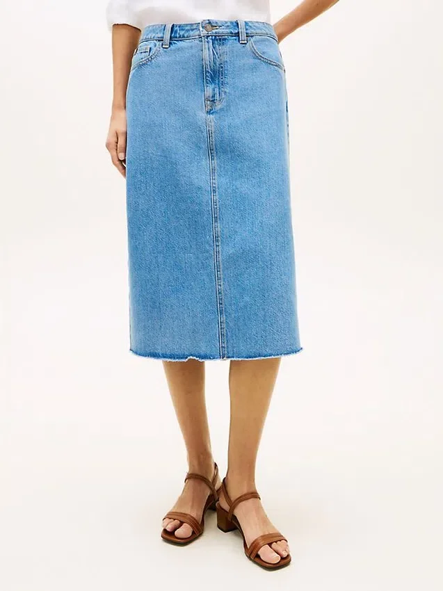 Raw Hem Denim Midi Skirt Raw Hem Denim Midi Skirt