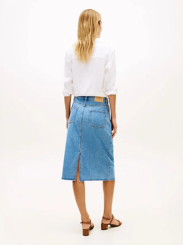 Raw Hem Denim Midi Skirt Raw Hem Denim Midi Skirt