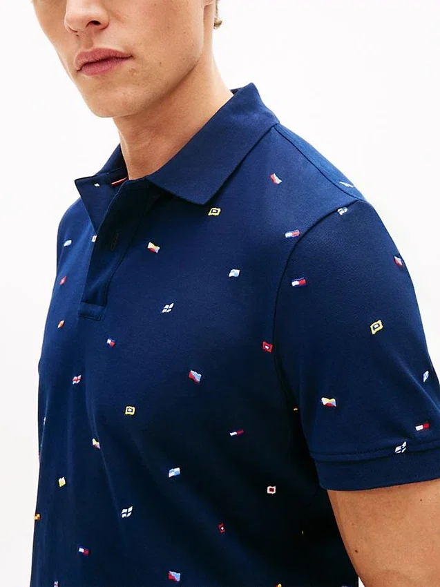 Regular Fit Allover Flag Pique Polo Regular Fit Allover Flag Pique Polo