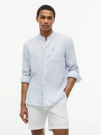 Regular Fit Band Collar Linen Shirt