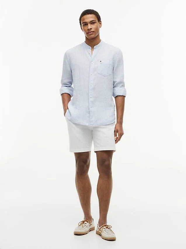 Regular Fit Band Collar Linen Shirt Regular Fit Band Collar Linen Shirt