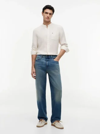 Regular Fit Band Collar Linen Shirt