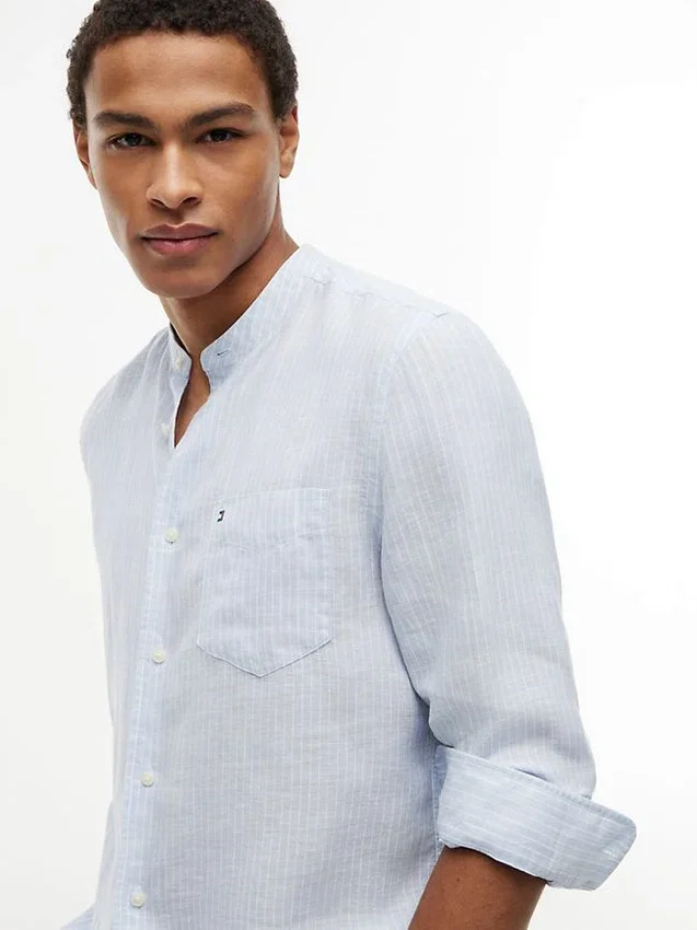 Regular Fit Band Collar Linen Shirt Regular Fit Band Collar Linen Shirt