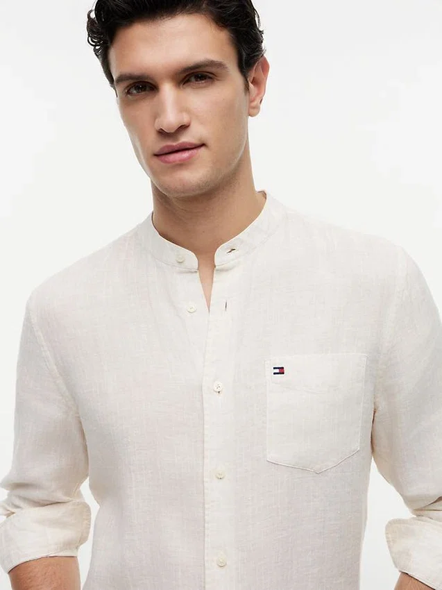 Regular Fit Band Collar Linen Shirt Regular Fit Band Collar Linen Shirt