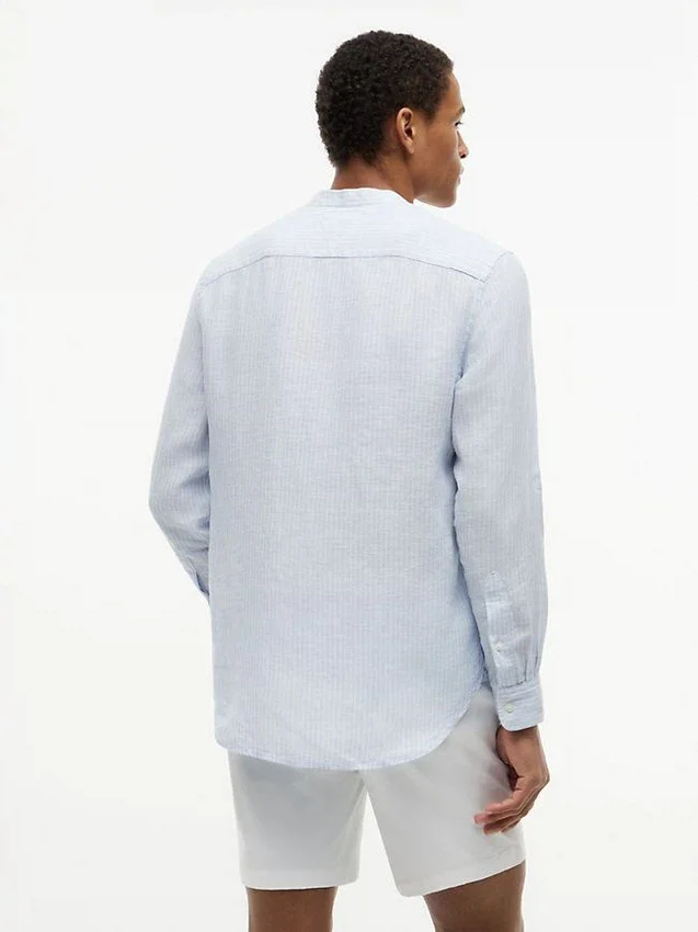 Regular Fit Band Collar Linen Shirt Regular Fit Band Collar Linen Shirt