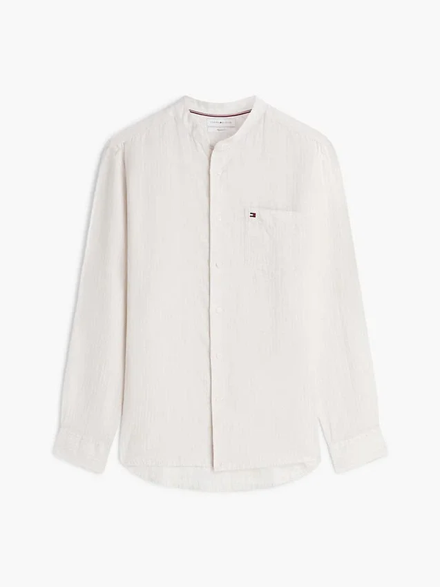 Regular Fit Band Collar Linen Shirt Regular Fit Band Collar Linen Shirt