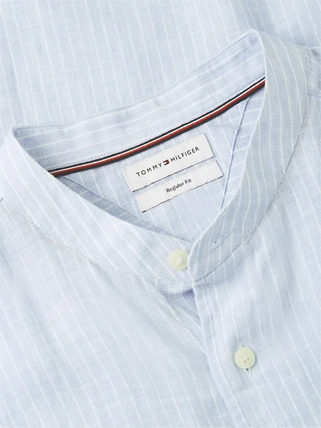 Regular Fit Band Collar Linen Shirt Regular Fit Band Collar Linen Shirt