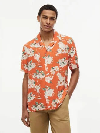 Regular Fit Floral Linen-Blend Camp Shirt