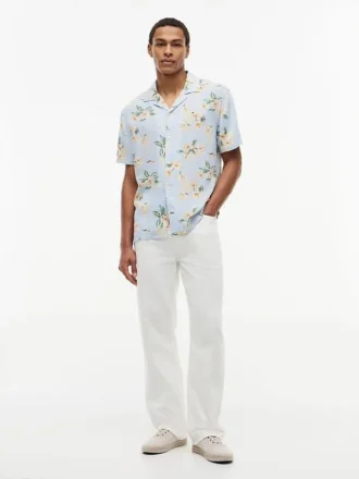 Regular Fit Floral Linen-Blend Camp Shirt